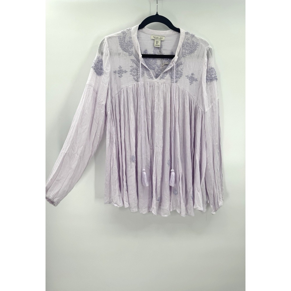 Rachel Zoe Boho Flare Embroidered Long Sleeve Top Large Lavender Peasant Fairy - Picture 3 of 13